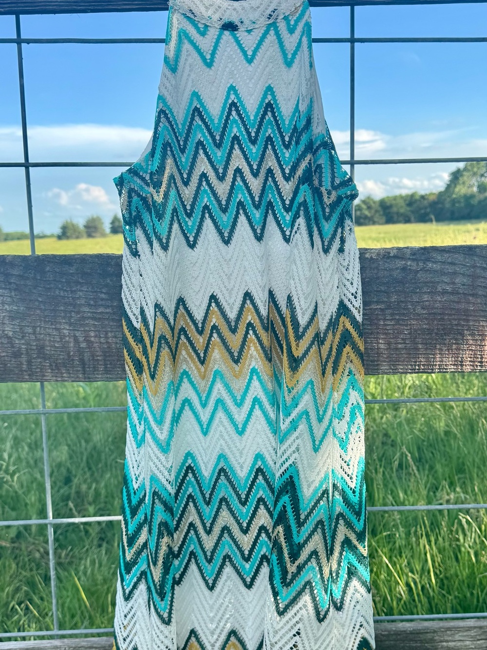 Candie’s‎ Chevron Lace Sleeveless Shift Dress Medium Teal White Gold